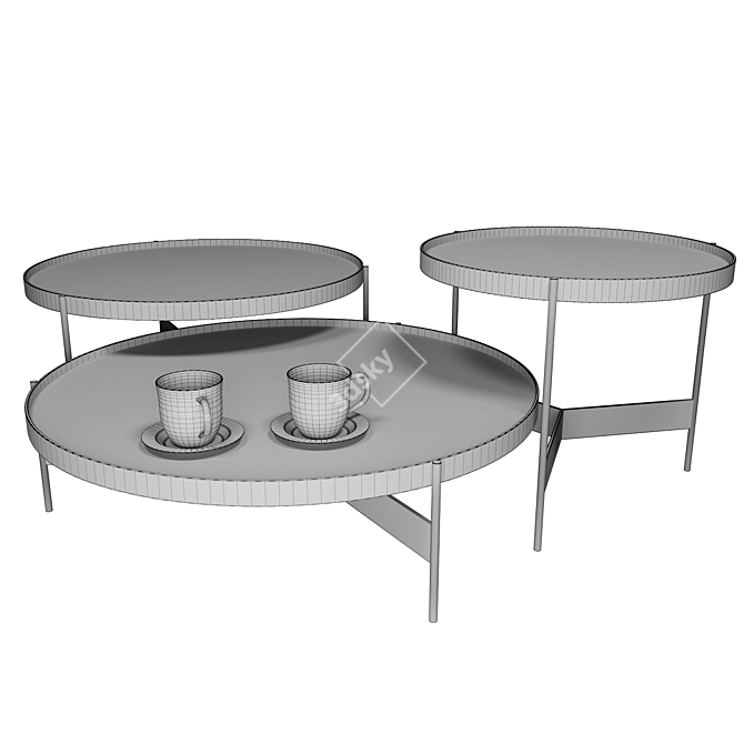 Modern 3-Piece Coffee Table Set 3D model image 6