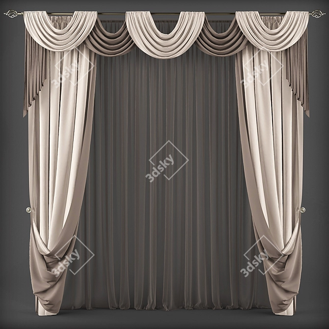 Elegant Drapes with Valance 3D model image 1