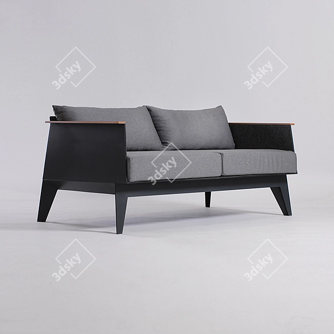 E7 Modern Steel and Ash Wood Sofa 3D model image 1