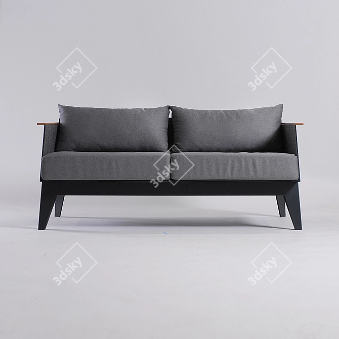 E7 Modern Steel and Ash Wood Sofa 3D model image 2