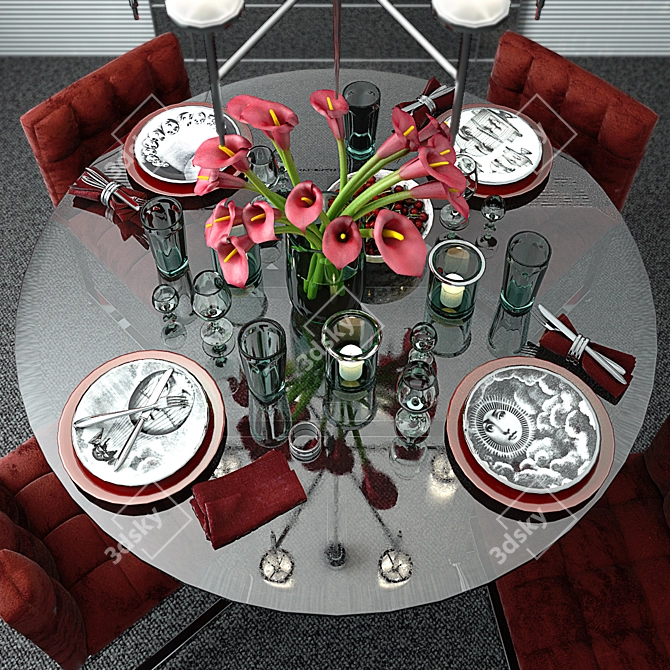 Elegant Round Table Set with Mirror 3D model image 2