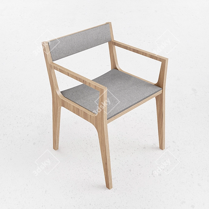 Cozy Oak Veneer Chair with Felt Upholstery 3D model image 3