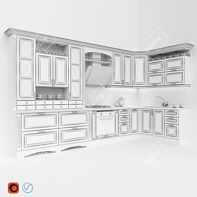 Sleek Modern Kitchen Ensemble 3D model image 3