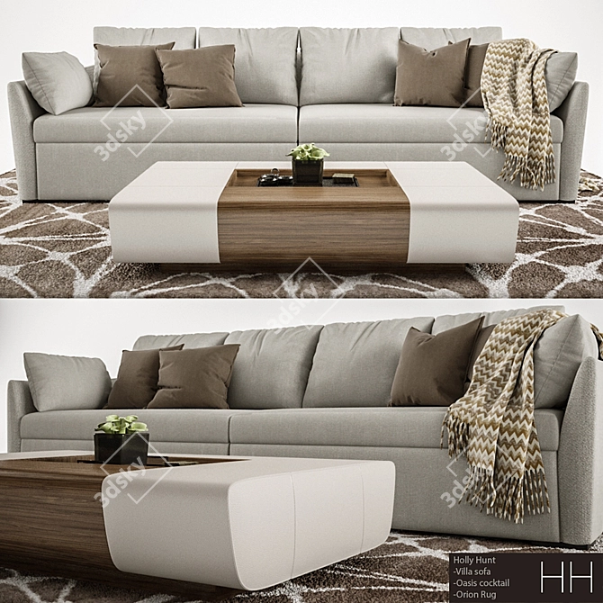 Luxury Living: Holly Hunt Ville Sofa & Oasis Cocktail Table 3D model image 1