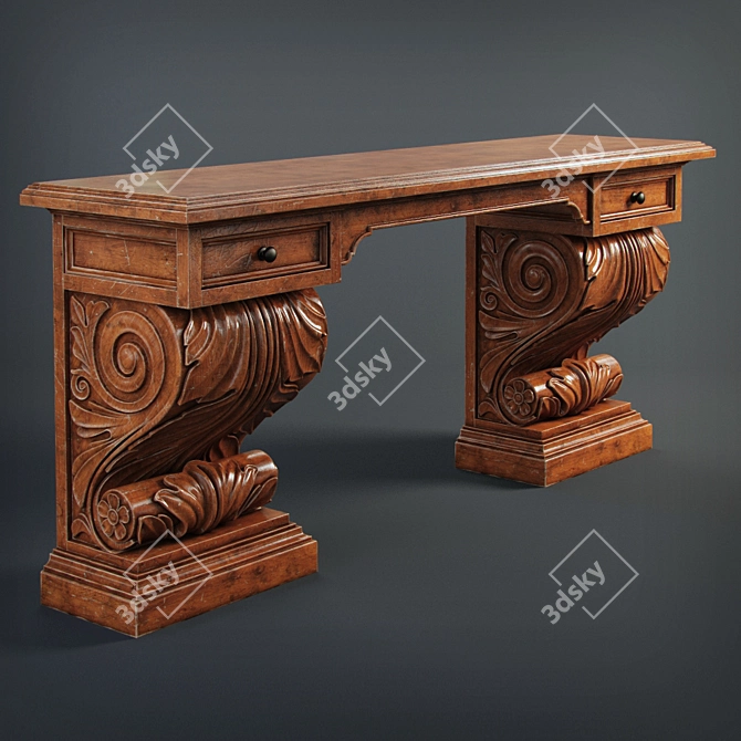 Elegant Carved Antique Console Table 3D model image 1