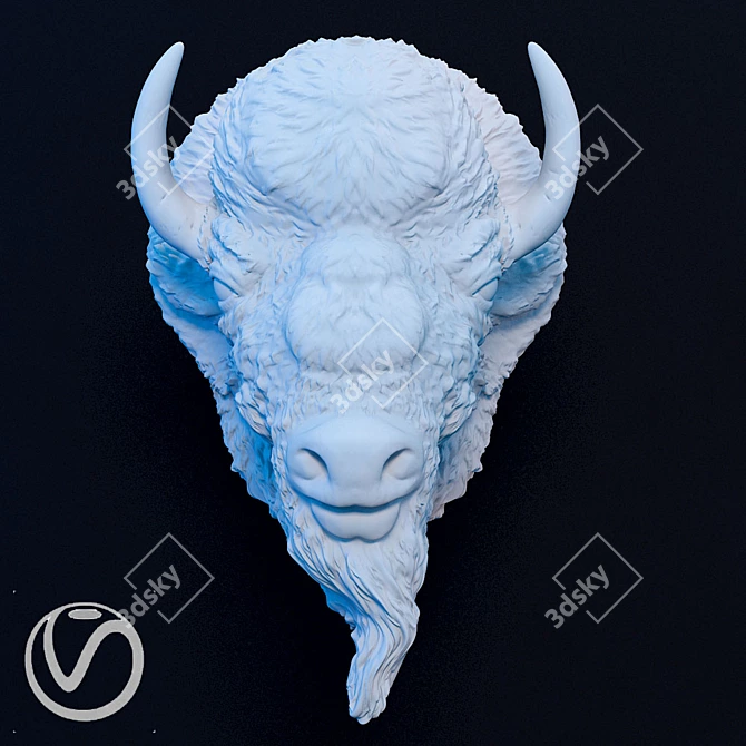 Bison Plaster Head Sculpture 3D model image 1