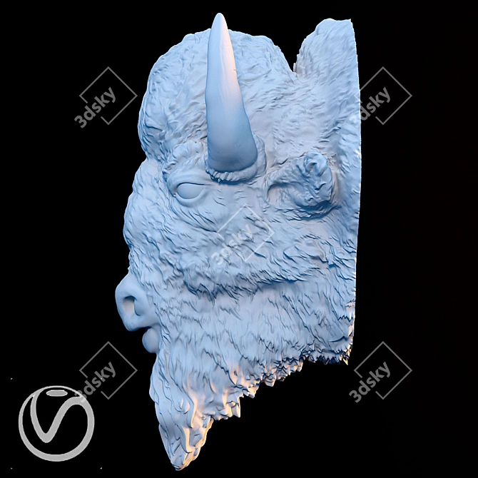 Bison Plaster Head Sculpture 3D model image 3