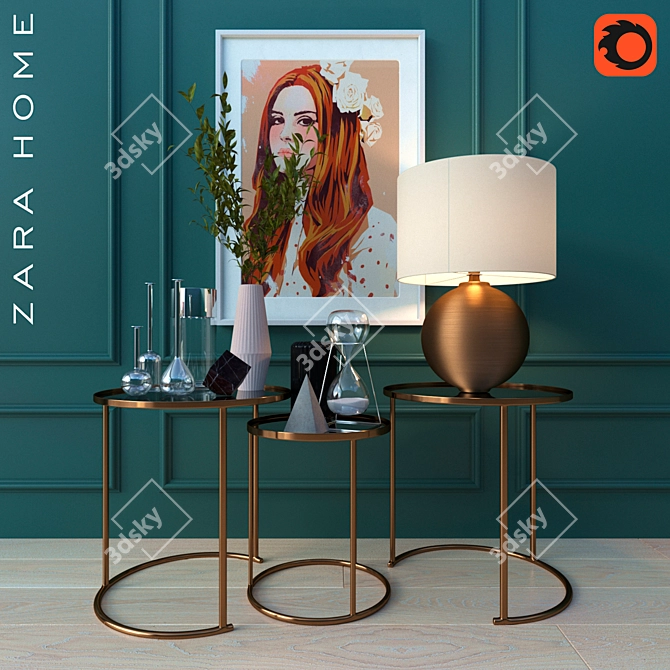 Title: Zara Home Decor Set

Description: This decorative set from Zara Home includes a collection of round tables, glass vases with a 3D model image 1