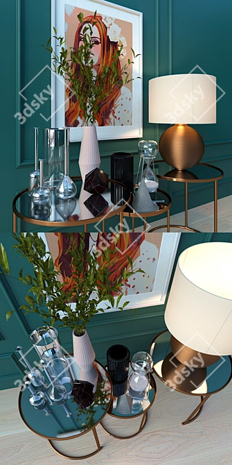 Title: Zara Home Decor Set

Description: This decorative set from Zara Home includes a collection of round tables, glass vases with a 3D model image 2