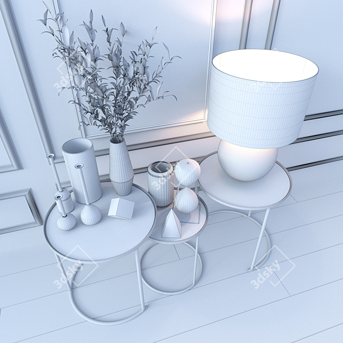 Title: Zara Home Decor Set

Description: This decorative set from Zara Home includes a collection of round tables, glass vases with a 3D model image 3