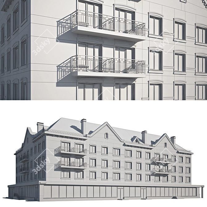 Renovated Low-Rise Building Facade | Leningradskoe Shosse, Russia 3D model image 3