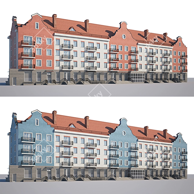 Renovated Low-Rise House Facade 3D model image 1