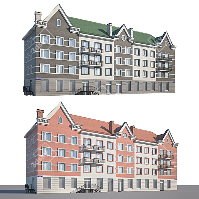Renovated Façade of Low-Rise Building 3D model image 1