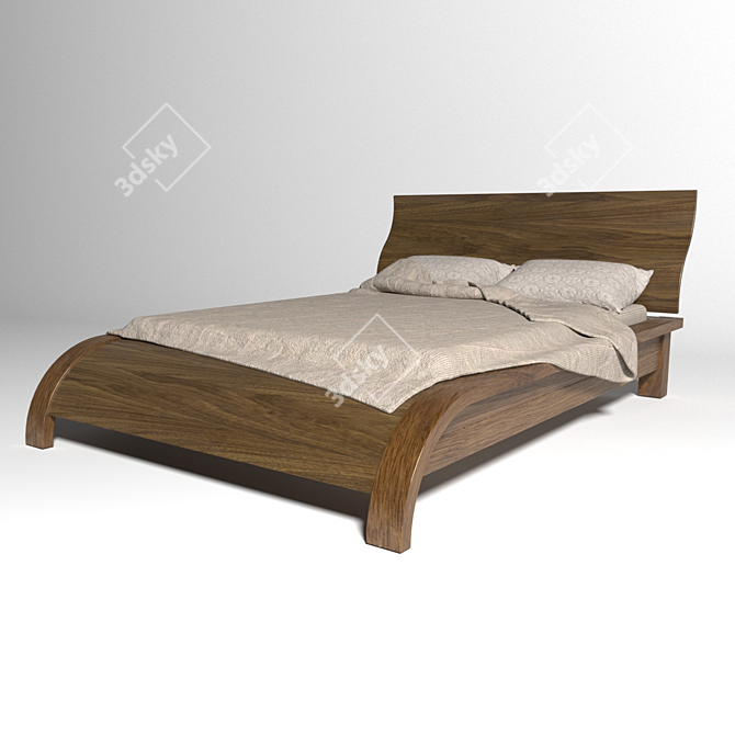 Handcrafted Wood Bed 3D model image 1