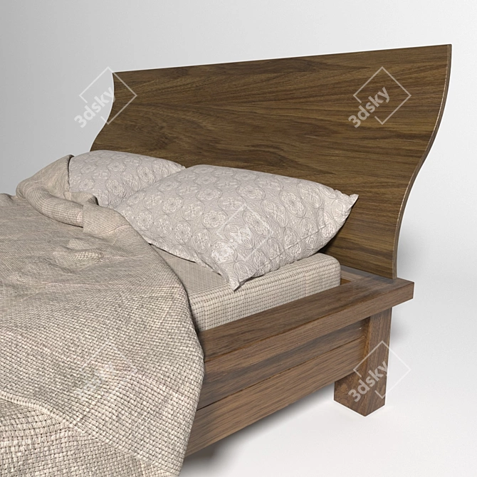 Handcrafted Wood Bed 3D model image 2