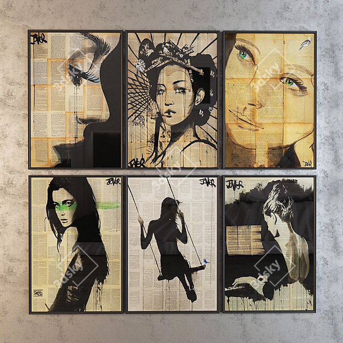 Loui Jover Art Set: 9 Framed Posters in Glass | 915x610mm 3D model image 1