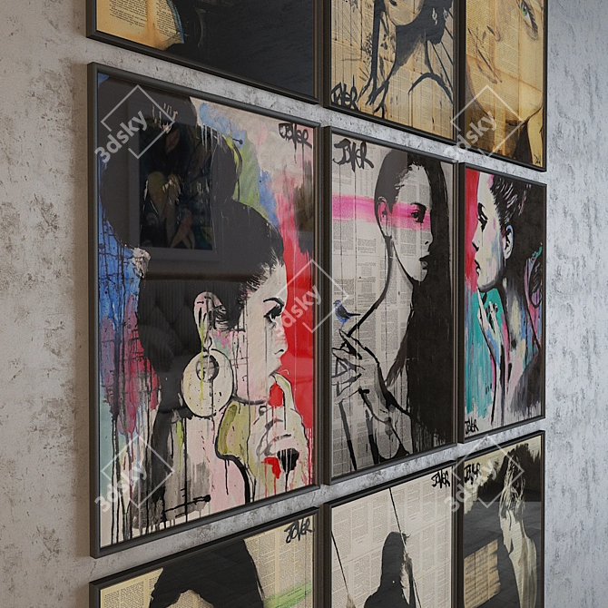 Loui Jover Art Set: 9 Framed Posters in Glass | 915x610mm 3D model image 2