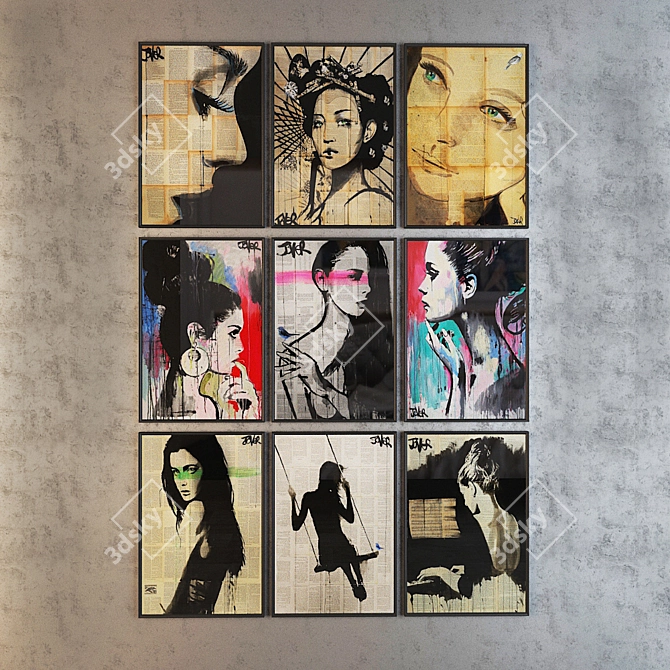 Loui Jover Art Set: 9 Framed Posters in Glass | 915x610mm 3D model image 3