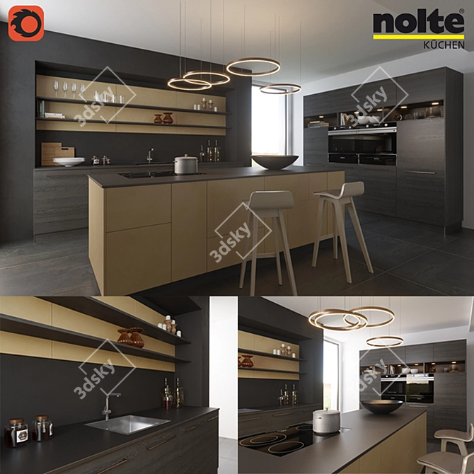 Nolte Nappa Inca Gold: Luxurious Kitchen with Leather Finish 3D model image 1