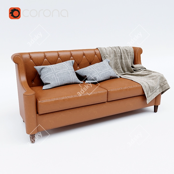 Elegant Leather Double Sofa 3D model image 2