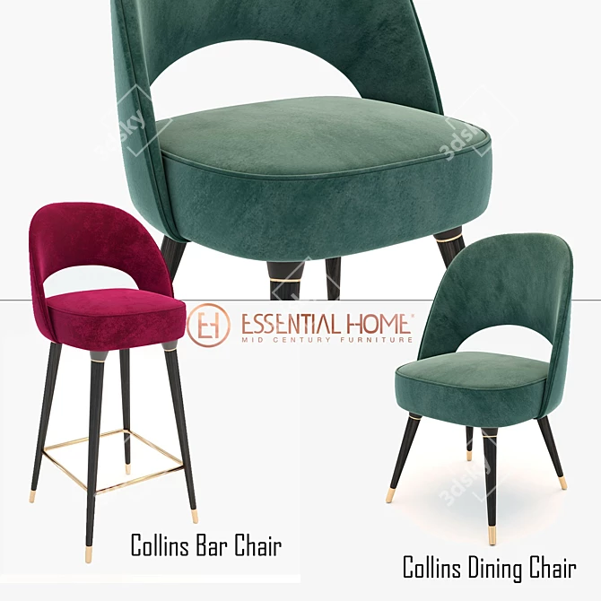 Collins Velvet Dining and Bar Chairs 3D model image 1