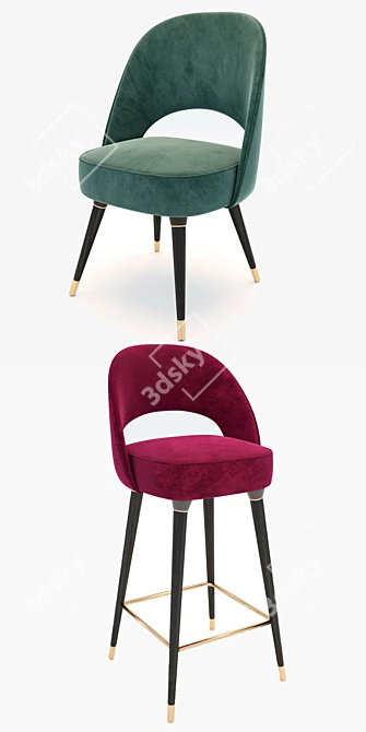 Collins Velvet Dining and Bar Chairs 3D model image 2