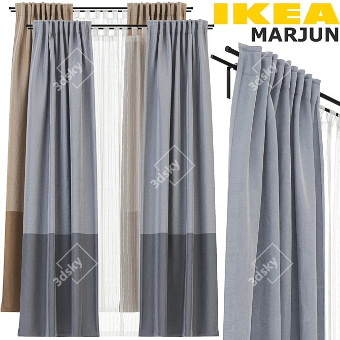 Modern Gray and Brown Curtain Set 3D model image 1