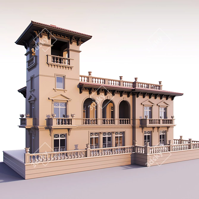 Latin-Inspired Classic Style Facade 3D model image 2