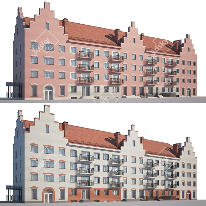 Renovated Low-Rise Building Facade 3D model image 1