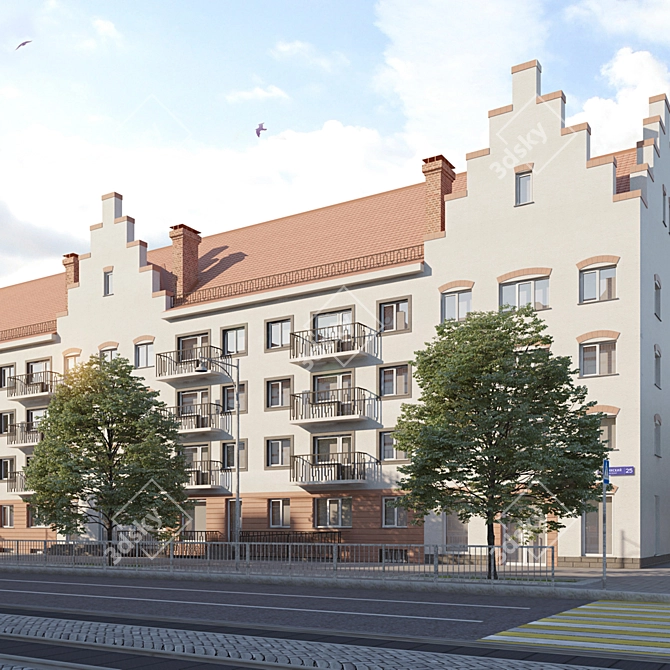 Renovated Low-Rise Building Facade 3D model image 2