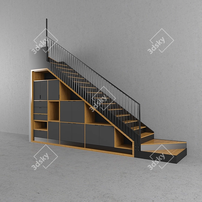 Sleek Steel Coffee Stairs 3D model image 1