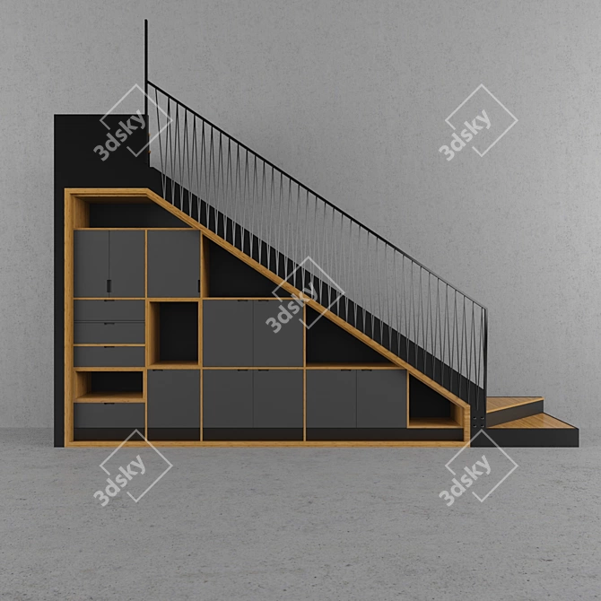 Sleek Steel Coffee Stairs 3D model image 3