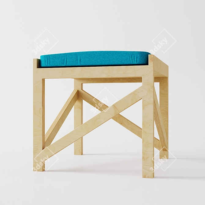 Cozy Cushioned Birch Stool 3D model image 1