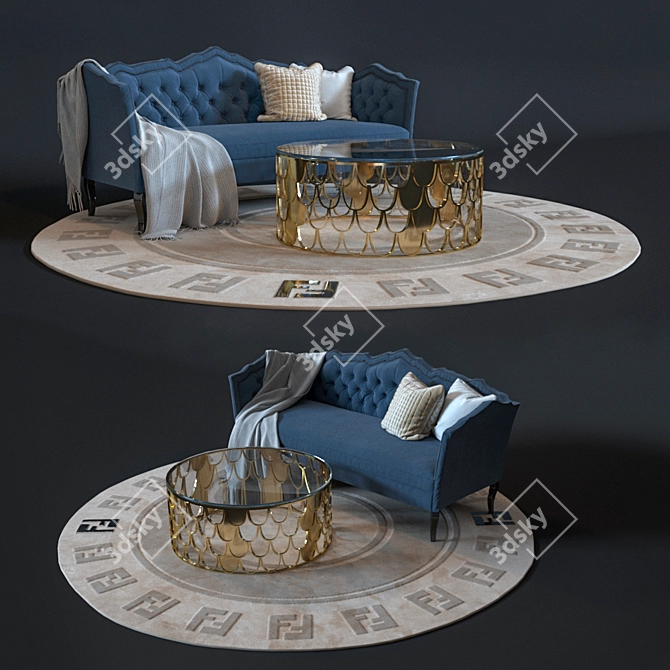 Modern Brooks Sofa Set with Gatsby Coffee Table & Fandi Carpet 3D model image 1