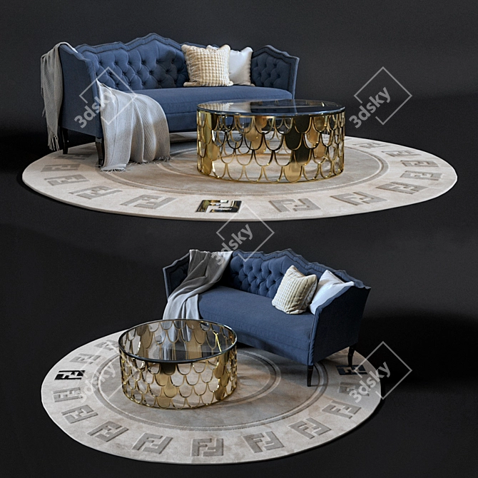 Modern Brooks Sofa Set with Gatsby Coffee Table & Fandi Carpet 3D model image 4