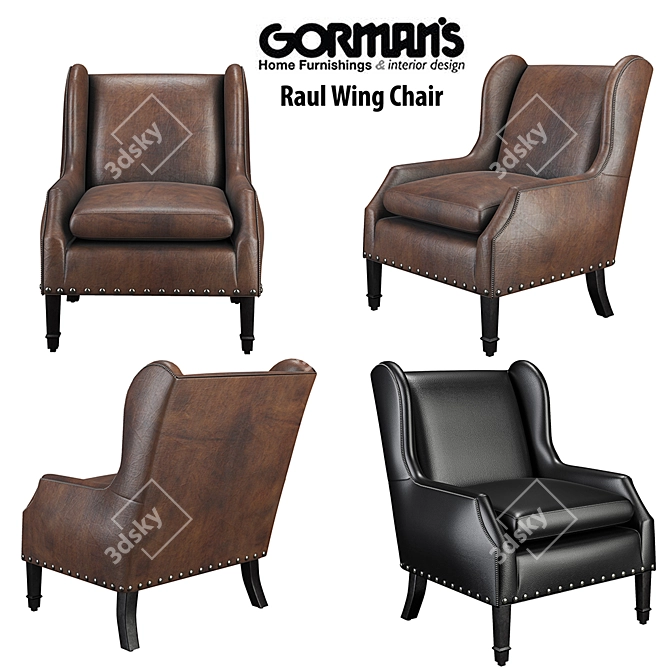 Modern Leather Raul Wing Chair 3D model image 1