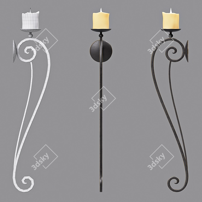 Elegant Iron Candlestick Holder 3D model image 1