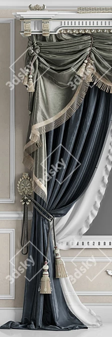 Elegant Silk Crown Classic Curtain 3D model image 2