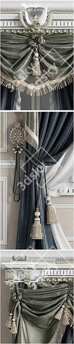 Elegant Silk Crown Classic Curtain 3D model image 3