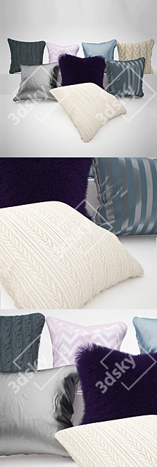 Luxury Pillow Set: Silk, Fur & Leather 3D model image 2