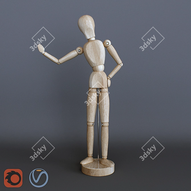 Artisan Wooden Man Sculpture 3D model image 1