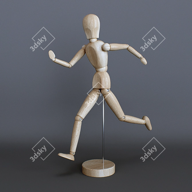 Artisan Wooden Man Sculpture 3D model image 2