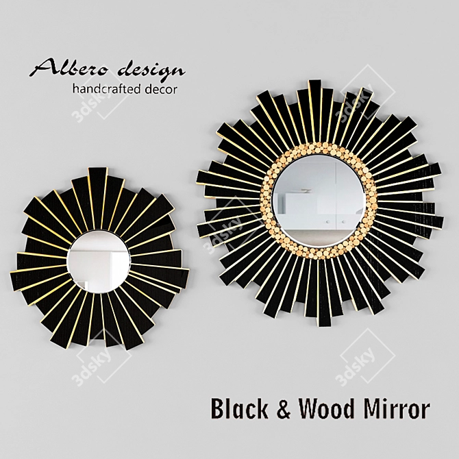 Elegant Black & Wood Mirror 3D model image 1