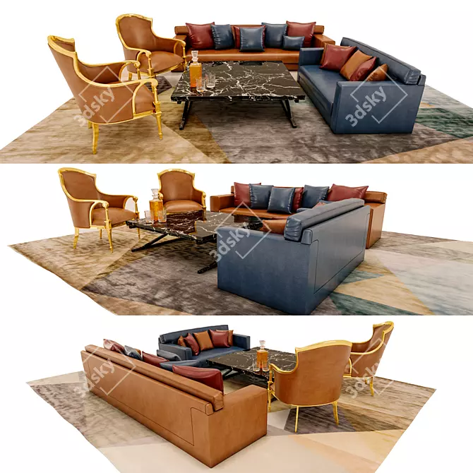 Elegant Heritage: Classical Sofa Set 3D model image 1