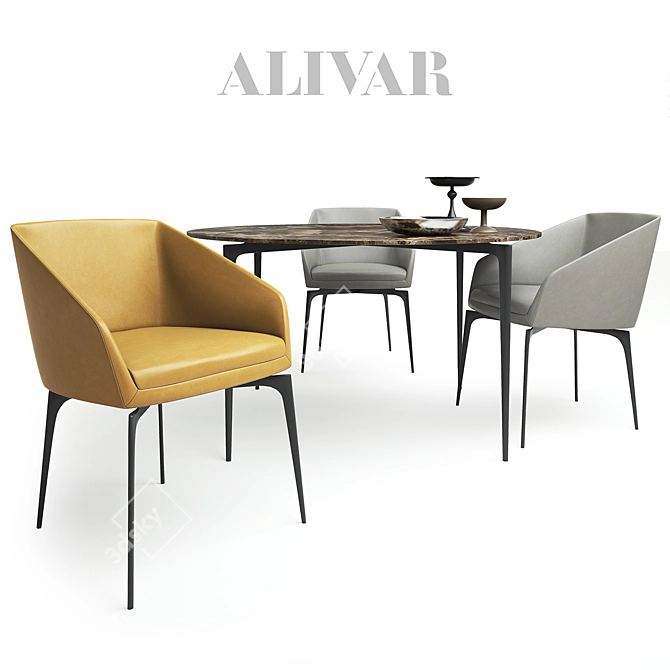 ALIVAR / Denise and Liuto Round: Stylish Chairs and Table Set 3D model image 1