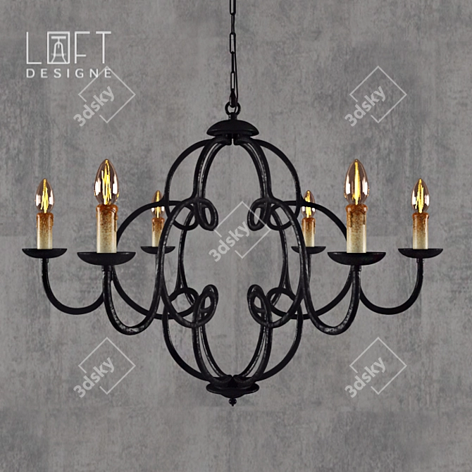 LOFT 1147 Chandelier - Metal, 6 Lights, 70cm Height, 82cm Diameter 3D model image 1