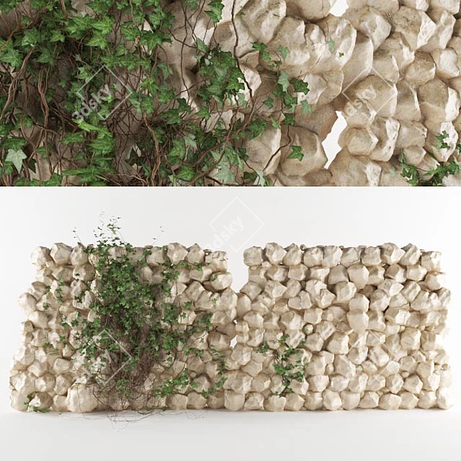 Ivy-Adorned Sandstone Wall 3D model image 1