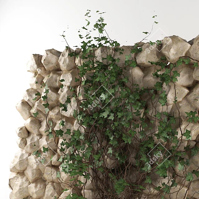 Ivy-Adorned Sandstone Wall 3D model image 2