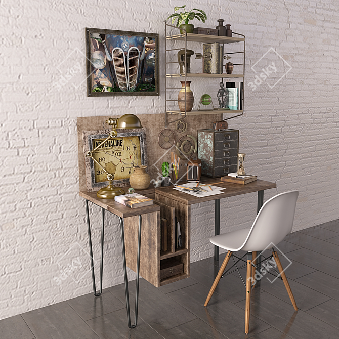 Industrial Steampunk Table Set 3D model image 1