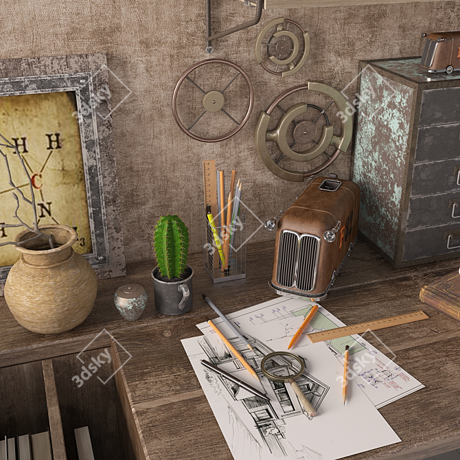 Industrial Steampunk Table Set 3D model image 2